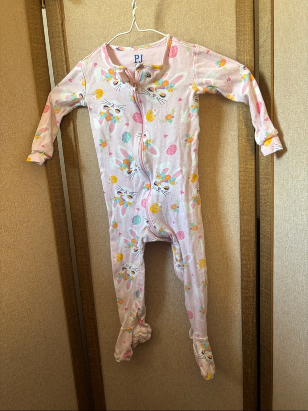 PJ Place Pink Bunny & Pastel Egg Footed One-Piece 18-24 months